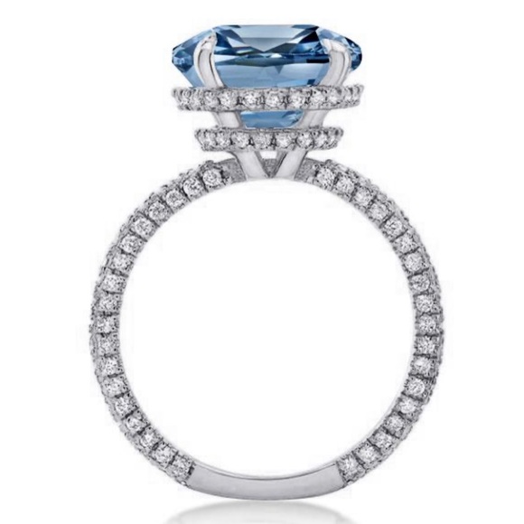 Italo Blue Topaz Ring Hidden Halo Cushion Cut Engagement Ring - Picture 4 of 11